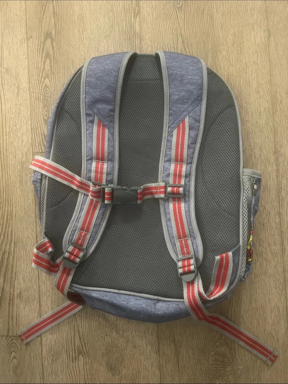 Pottery Barn Kids McKenzie Grey Backpack with Red and Multicolor Superhero Print
